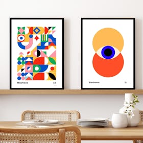 Set of 2 Bauhaus Poster Modern Abstract - Black Framed Art