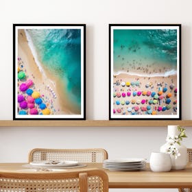 Set of 2 Beach Aerial View Coastal - Black Framed Art