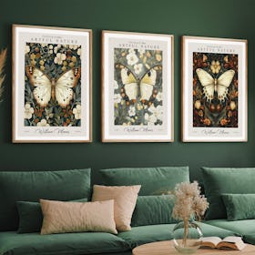 Set of 3 William Morris Prints Butterflies - Oak Framed Art