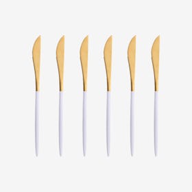 Matte Dessert Knives - White / Gold - Set of 6