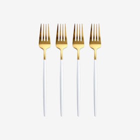 Matte Dessert Forks - White / Gold - Set of 4