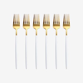 Matte Dessert Forks - White / Gold - Set of 6