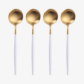 Matte Dinner Spoons - White / Gold - Set of 4