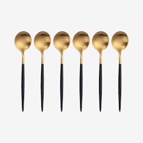 Matte Dessert Spoons - Black / Gold - Set of 6
