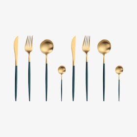 Copenhagen Matte Flatware - Green / Gold - Set of 8