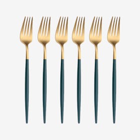 Matte Dessert Forks - Green / Gold - Set of 6