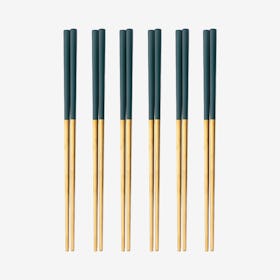 Matte Chopsticks - Green / Gold - Set of 6