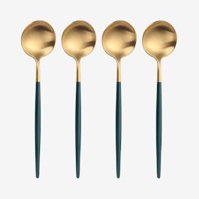 Matte Dinner Spoons - Green / Gold - Set of 4