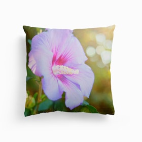 Summertime Pink Hibiscus Flower Canvas Cushion