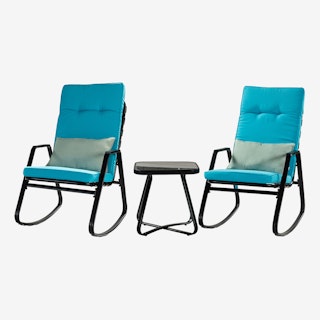 Alonso Outdoor Rocking Chairs with Cushions - Blue - Set of 3