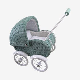 Doll Trolley - Dusty Green - Wicker