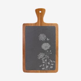 Wildflowers Acacia Board with Handle - Wood / Slate