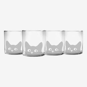 Curious Cat Slim Rocks Glass - Set of 4