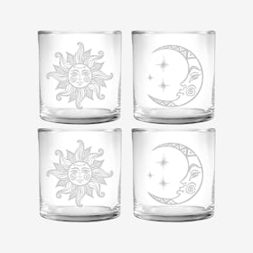 Sun & Moon Slim Rocks Glass - Set of 4