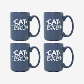 Cat Dad Steel Blue Ceramic Mug - Set of 4