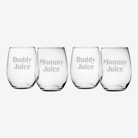 Daddy Juice & Mommy Juice Stemless Wine Glass - Set of 4