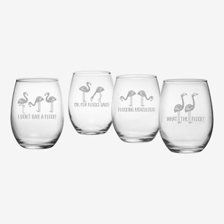 Flocking Ridiculous Stemless Wine Glass - Set of 4