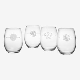Abstract Arrows Stemless Wine Glass - Set of 4