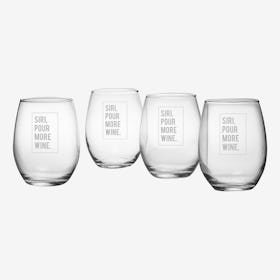 Siri Pour More Wine Stemless Wine Glass - Set of 4