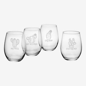 Advice From a Cactus Assortment Stemless Wine Glass - Set of 4