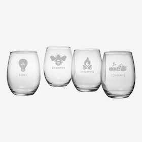 Tipsy Assortment Stemless Wine Glass - Set of 4