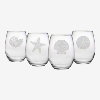 Seashore Assortment Stemless Wine Glass - Set of 4