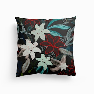 Jungle Warrior Exotic Lily Hand Painted Artistic Pattern Black Canvas Print