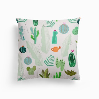 Cactus And Flowers Tropical Pattern Canvas Cushion