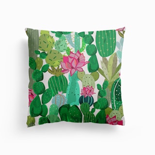 Cactus And Succulent Tropical Flowers Pattern Canvas Cushion