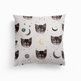 Cute Cats And Space Pattern Canvas Cushion