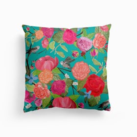 A Lot Of Vibrant Colored Cute Hand Drawn Roses Canvas Cushion