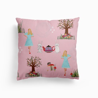 Alice'S Adventures In Wonderland Pattern Pink Background Canvas Cushion