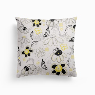 Flower Daisies Abstract Designed Pattern Canvas Cushion