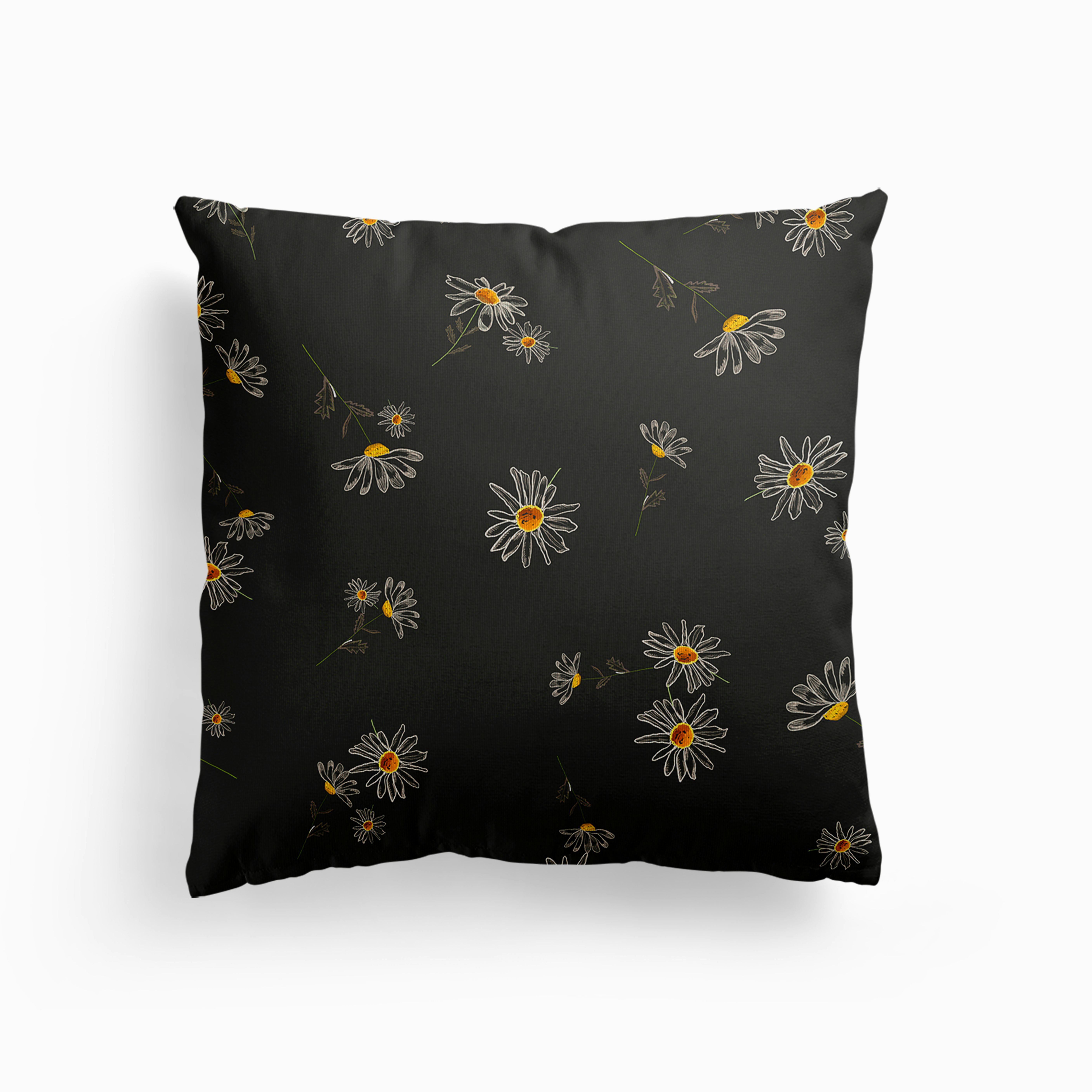 Daisies Hand Drawn Artistic Floral Pattern Canvas Kissen