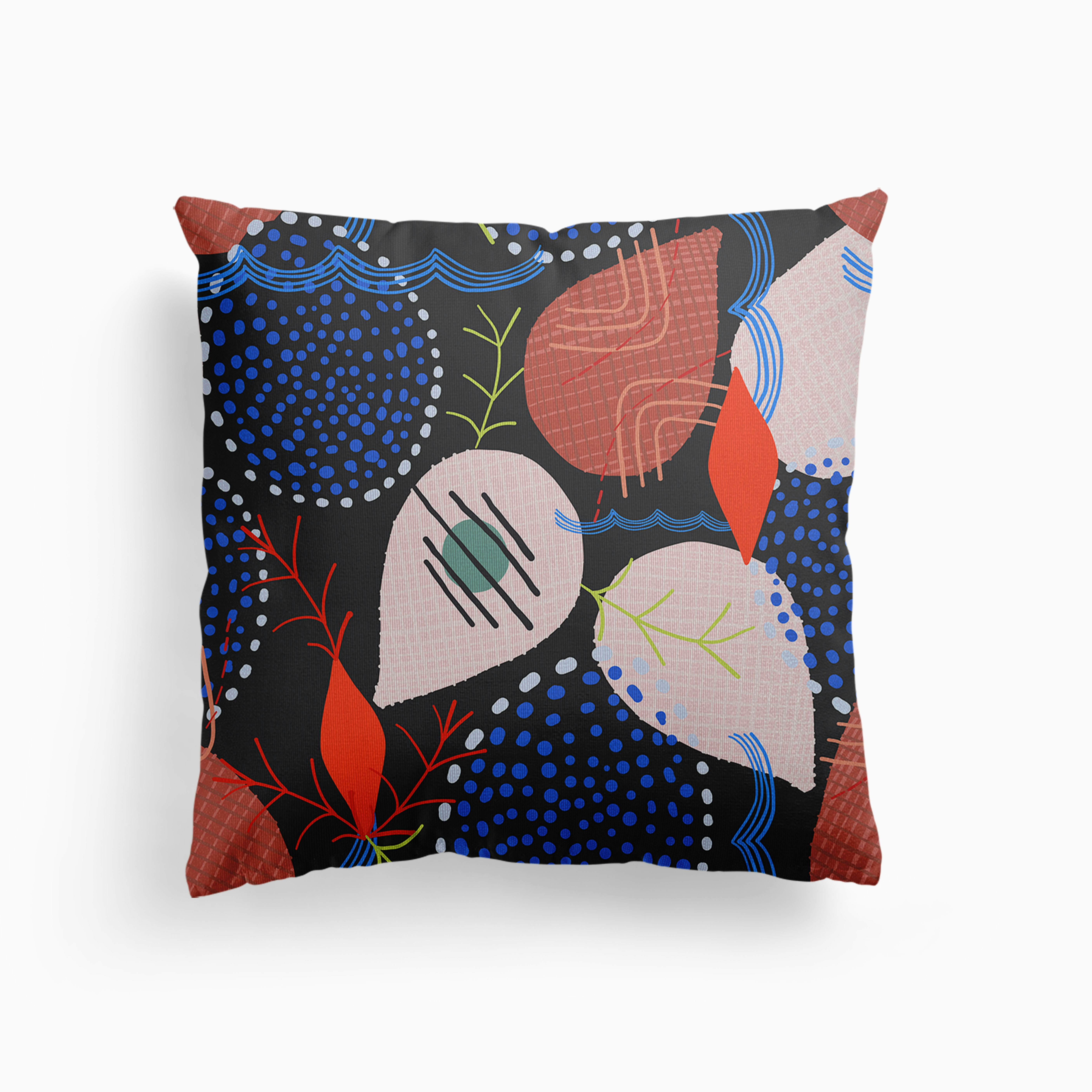 Abstract Layers Colorful Drops, Dots, Circles Shapes Pattern Canvas Cushion by Gulsen Gunel