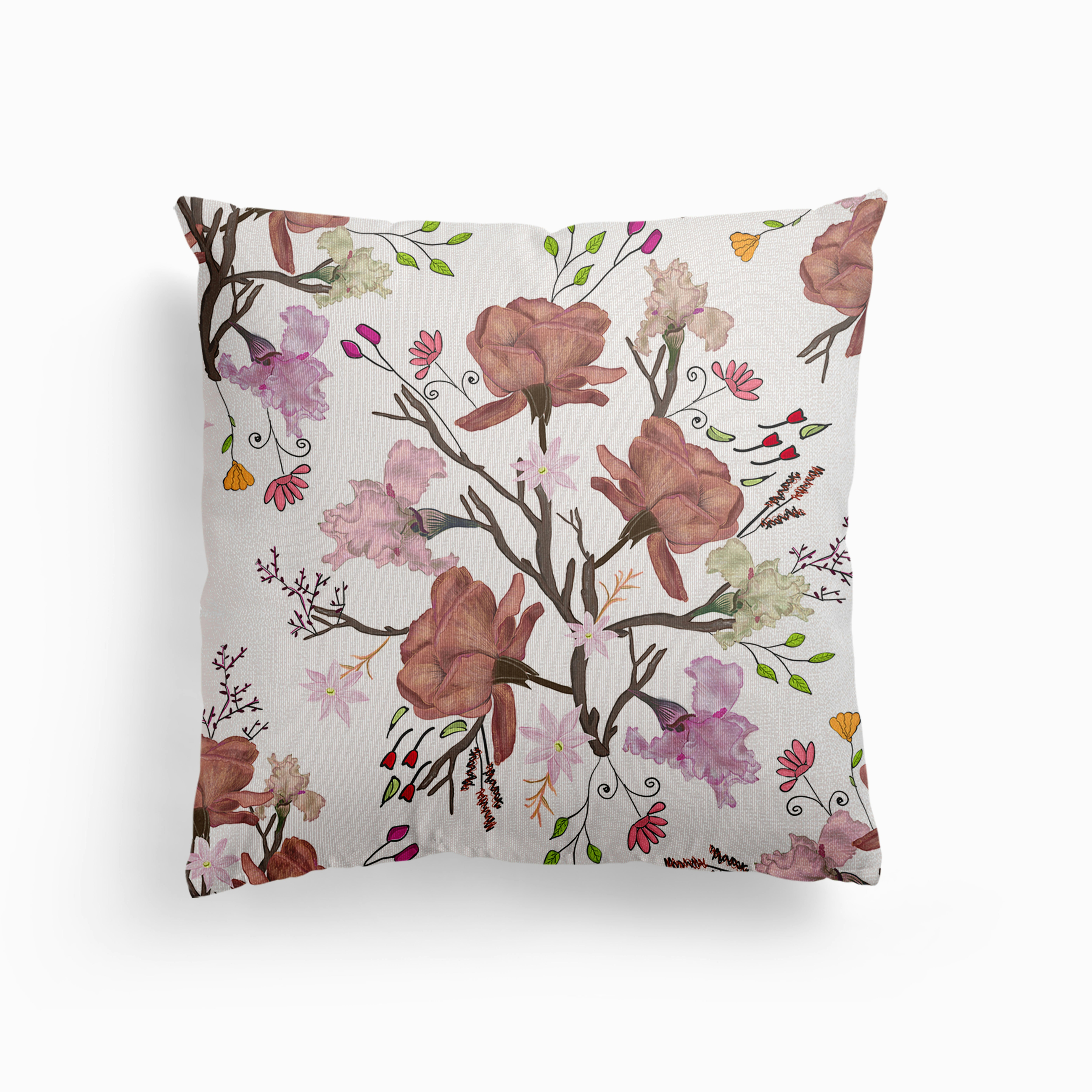 Floral Flourish Pattern With Roses And Iris Flower Canvas Cuscino