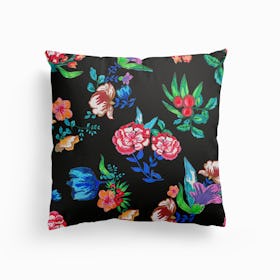 Colorful Painting Handrawn Abstract Flowers Pattern Canvas Cushion