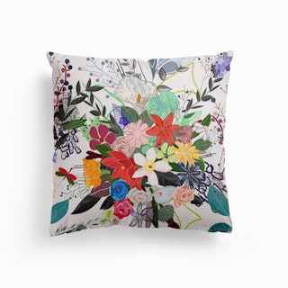 Colorful Mix Flower Bouquet Pattern Canvas Cushion