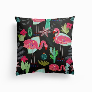 Flamingo And Cactus Canvas Cushion