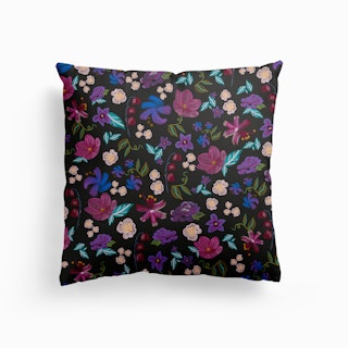 Brushed Florals Colorful Gouache Paint Meadow Flowers Floral Pattern Canvas Cushion