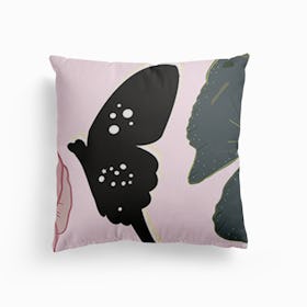 Colorful Made Of Flowers Butterfly, Peony And Leaves Pattern Canvas Cushion
