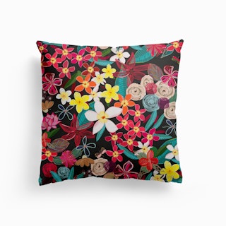 Frangipani Tropical Colorful Floral Pattern Canvas Cushion