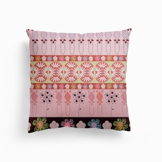 Decorative Border Colorful Flowers And Art Deco Shapes Pattern Canvas Cushion