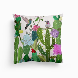 Cactus, Succulents And Humming Bird Canvas Cushion