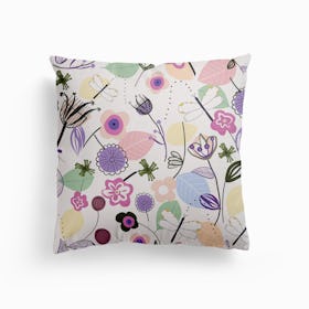 Abstract Flowers And Dragonfly Pastel Colored Floral Spring Pattern Canvas Cushion