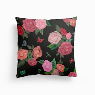 Artistic Peony And Roses Beautiful Pattern Canvas Cushion