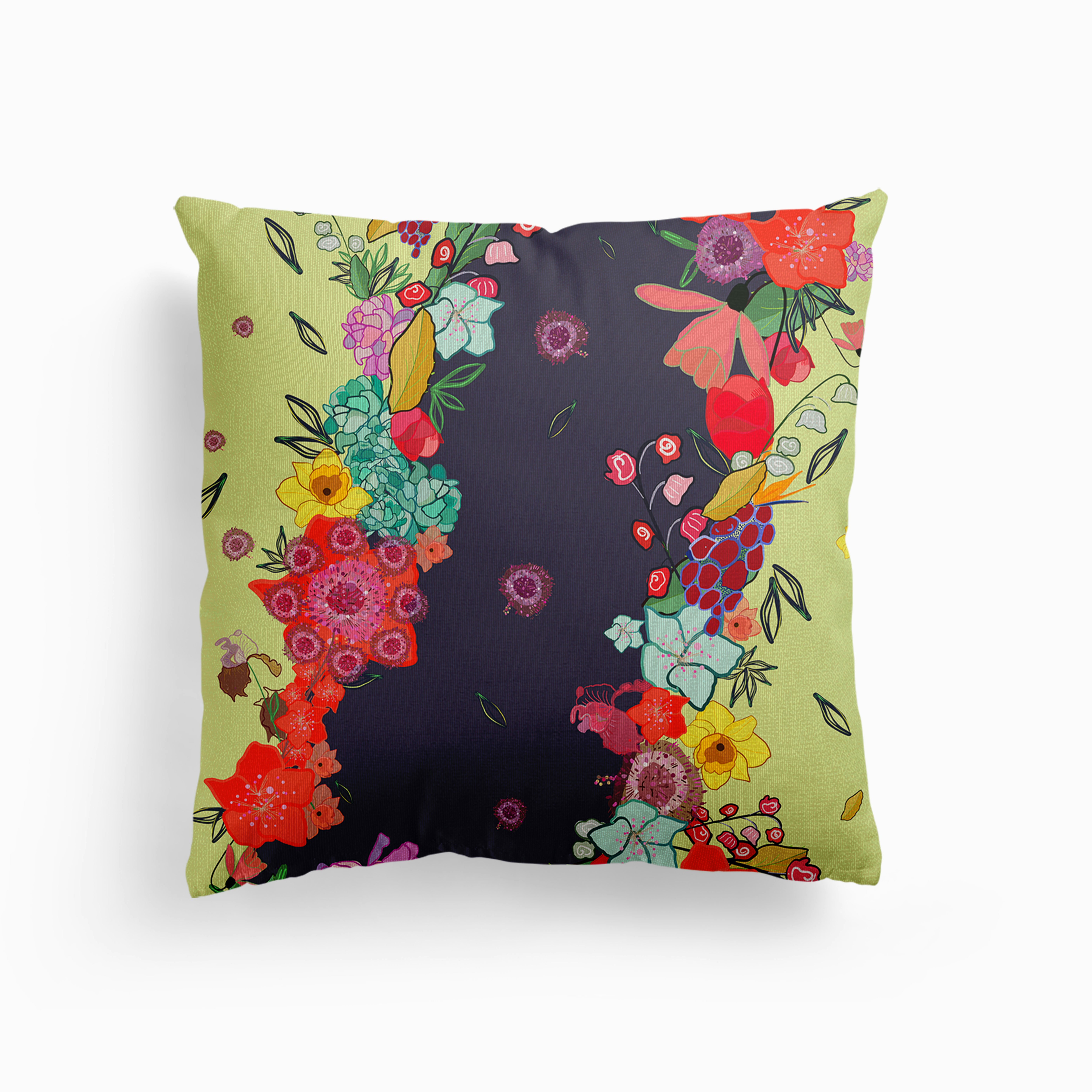 Colorful Happy Small Spring Flowers Pattern Canvas Cushion by Gulsen Gunel