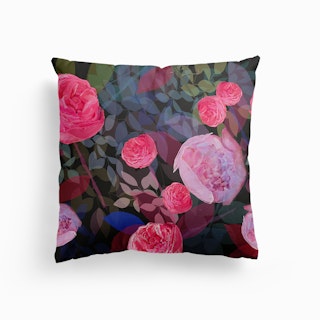 New Romantic Hand Drawn Pink Roses And Transparent Leaves Canvas Cushion