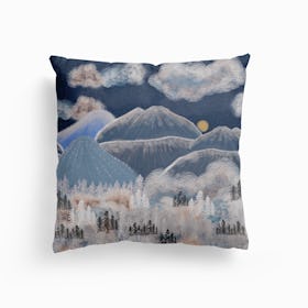 Mountains With Snow Winter Scene Pattern Canvas Cushion