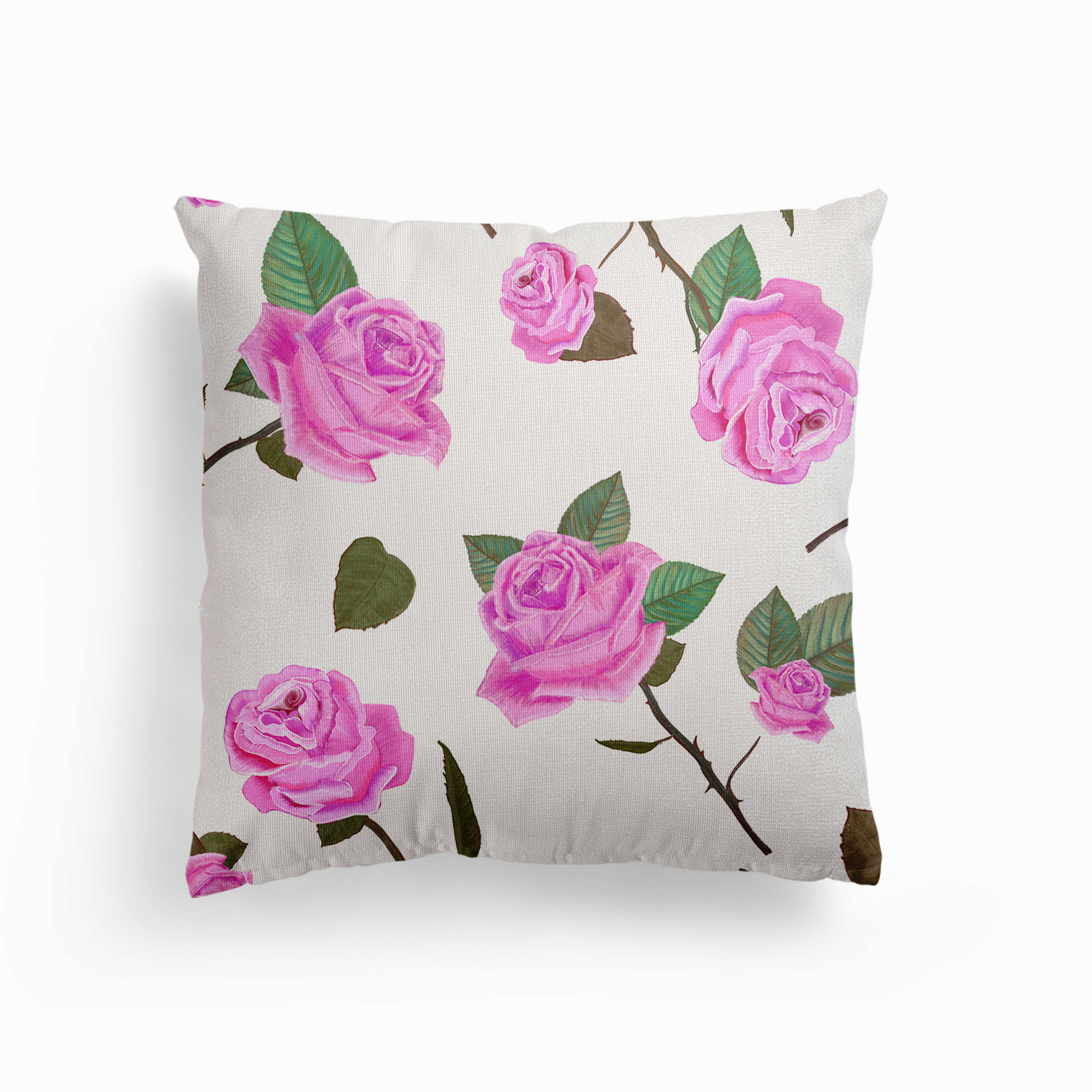 Love Garden Roses Hand Drawn Pattern Canvas Cushion by Gulsen Gunel